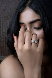 White Gold Interlocking Diamond Ring – Multi-Band Crossover Style | Elegant Designer Look | JewelVerra