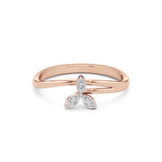 Rose Gold Floral Diamond Ring – 14K Three-Petal Leaf Design for Women | Elegant Stackable Ring by JewelVerra
